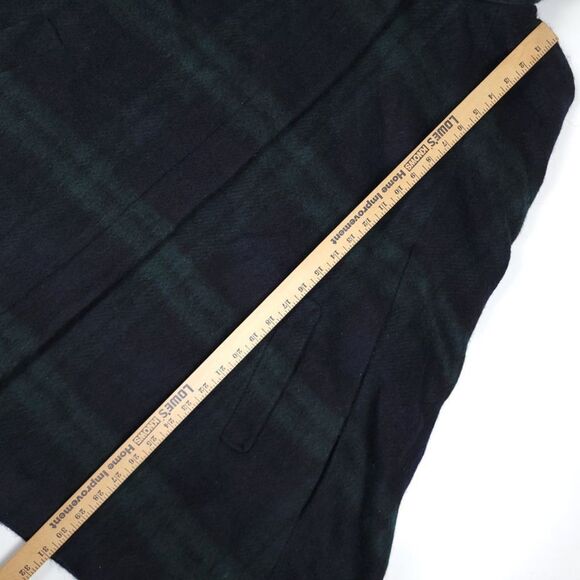 ZARA Wool Cape Zip Coat Fur Hood Navy Blue Green Tartan Plaid Lagenlook Medium - Picture 3 of 8